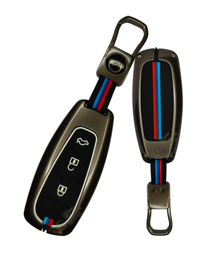 KEY COVER HOUSE Metal Striped Key Cover And Key Chain Compatible For Suzuki Baleno, Breeza, S Cross, Ciaz, Swift Car 3 Button Smart Key