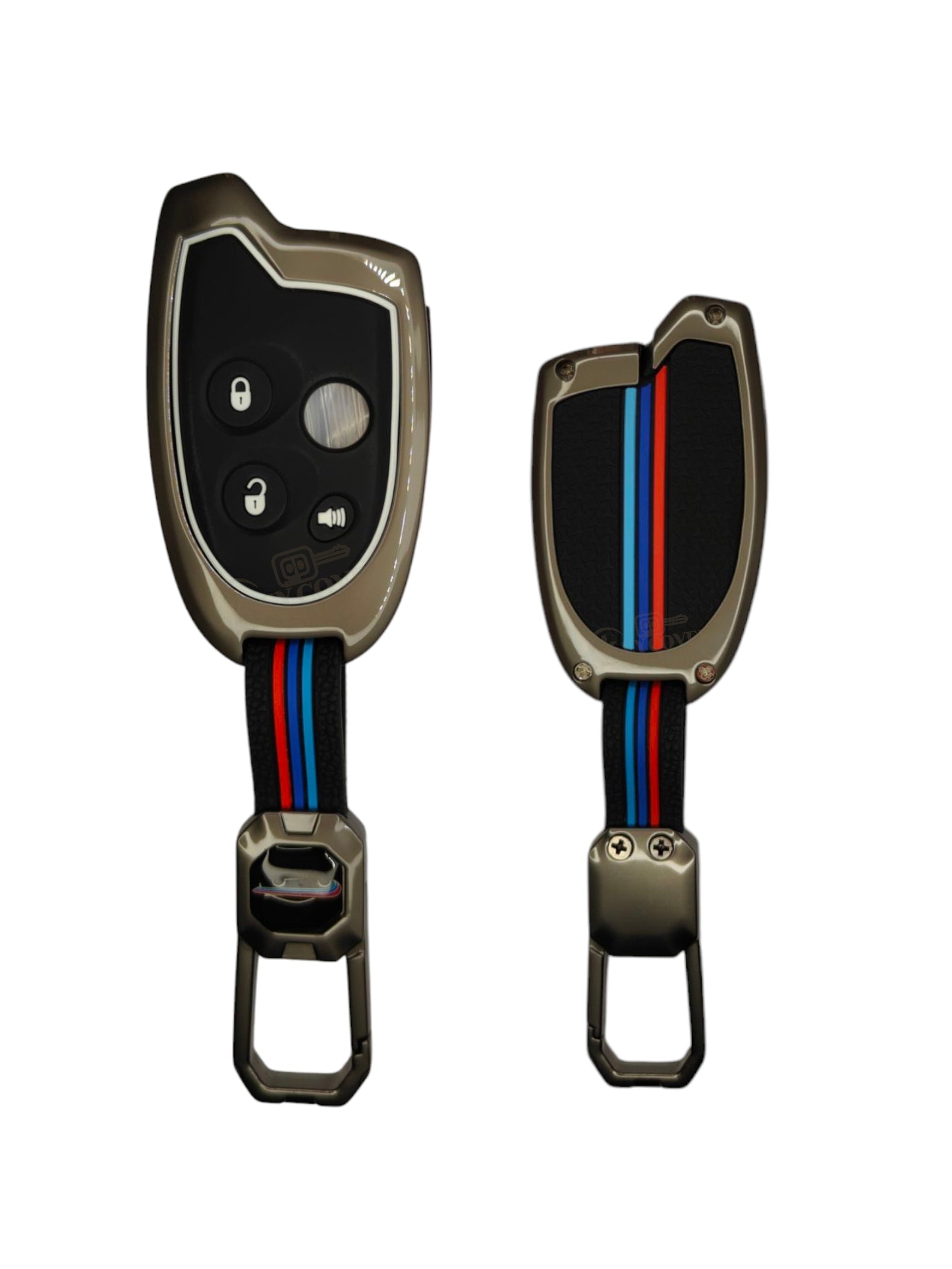 KEY COVER HOUSE Metal Striped Key Cover And Key Chain Compatible For Swift, Dzire, Ritz, WagonR, S-Cross, Ertiga, Astar, Ciaz, Celerio, WagonR, Baleno, Brezza Car Nippon Universal Remote