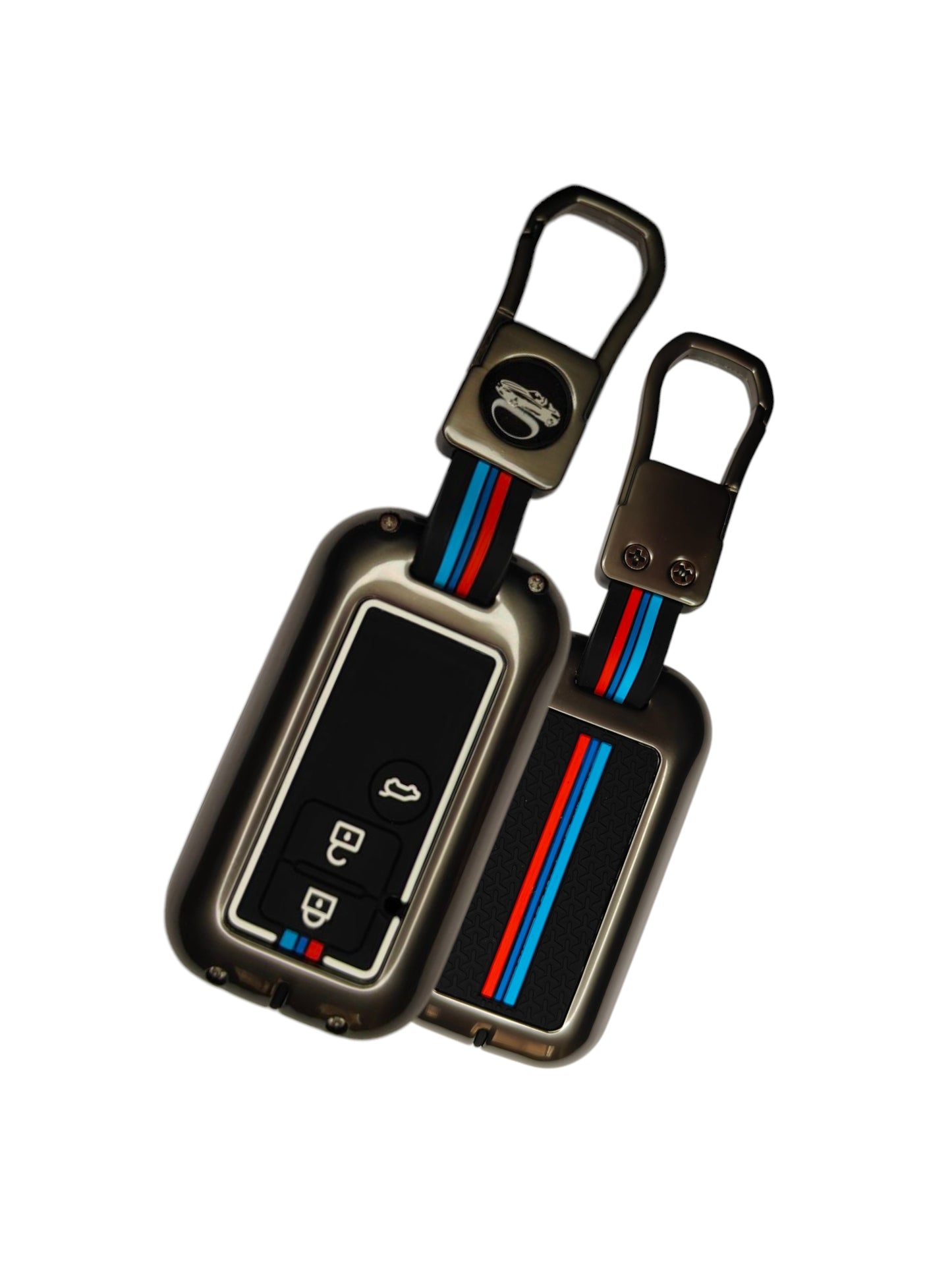 KEY COVER HOUSE Metal Striped Key Cover And Key Chain Compatible For Suzuki Ertiga, Dezire Car 3 Button Smart Key