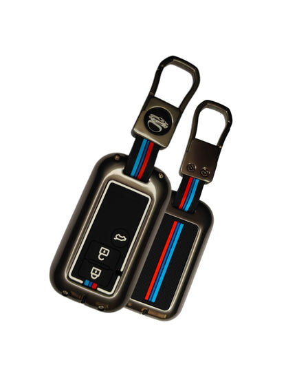 KEY COVER HOUSE Metal Striped Key Cover And Key Chain Compatible For Suzuki Ertiga, Dezire Car 3 Button Smart Key