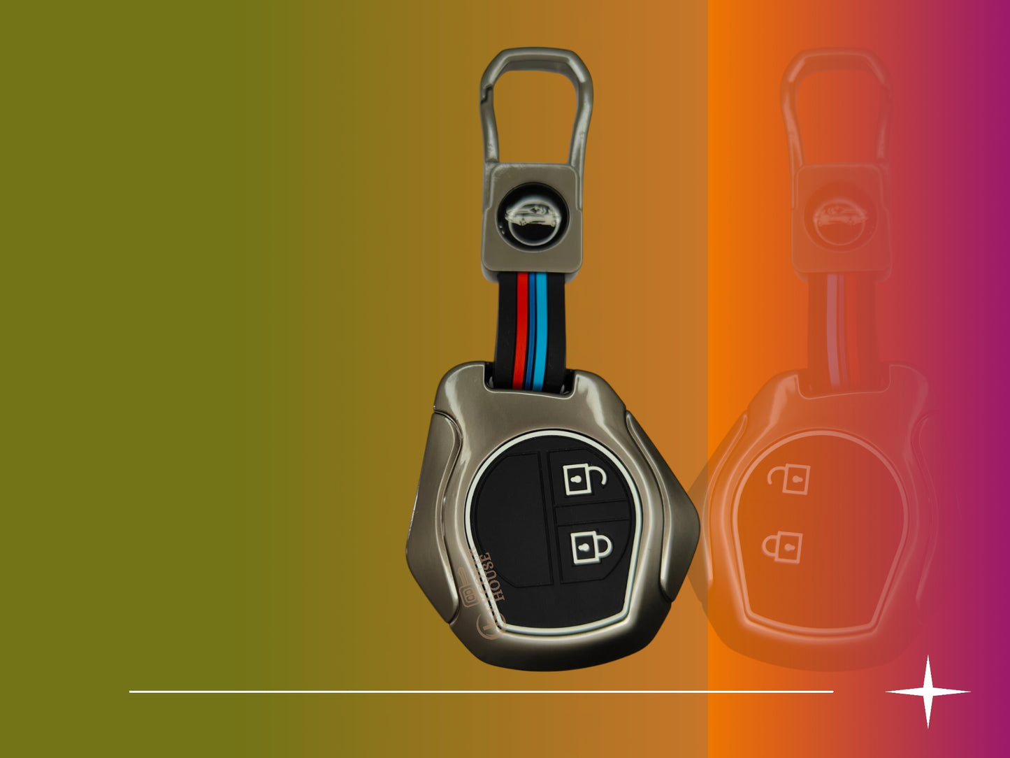 KEY COVER HOUSE Metal Striped Key Cover And Key Chain Compatible For Suzuki Swift, Ertiga, Wagonr, Celerio, Swift Dzire, Alto, Fronx, Breza, S Presso, Ignis Car 2 Button Smart Key