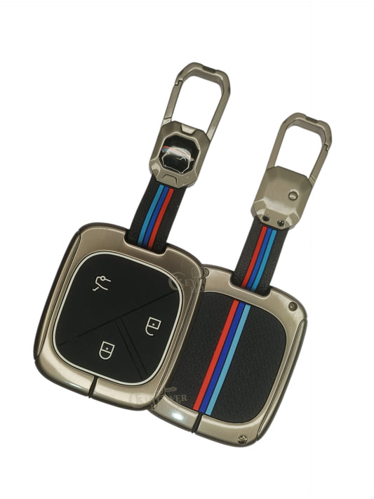 KEY COVER HOUSE Metal Striped Key Cover And Key Chain Compatible For MG Comet