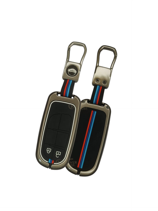 KEY COVER HOUSE Metal Striped Key Cover And Key Chain Compatible For Jeep Meridian, Compass, Trailhawk, 2 Button Smart Key