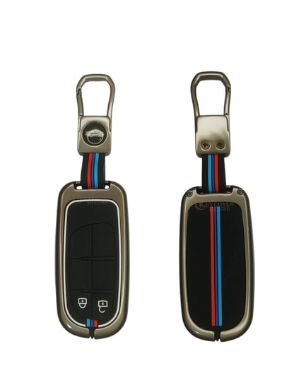 KEY COVER HOUSE Metal Striped Key Cover And Key Chain Compatible For Jeep Meridian, Compass, Trailhawk, 2 Button Smart Key