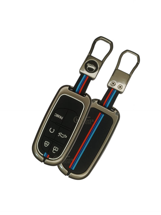 KEY COVER HOUSE Metal Striped Key Cover And Key Chain Compatible For Jeep Meridian, Compass, Trailhawk, 5 Button Smart Key (Copy)