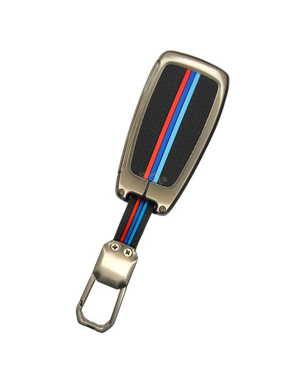 KEY COVER HOUSE Metal Striped Key Cover And Key Chain Compatible For Hyundai Verna I i20 N Line 3 button Flip Key