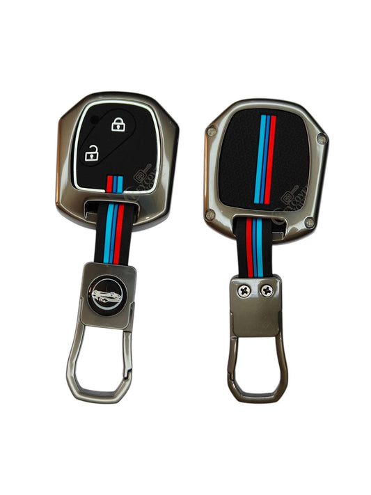KEY COVER HOUSE Metal Striped Key Cover And Key Chain Compatible For Honda "Amaze/Brio/City/Civic/ CR-V/Jazz/Mobilio"2 Cross Button - Key Cover House