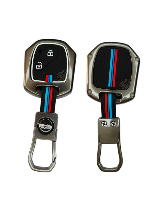 KEY COVER HOUSE Metal Striped Key Cover And Key Chain Compatible For Honda "Amaze/Brio/City/Civic/ CR-V/Jazz/Mobilio"2 Cross Button