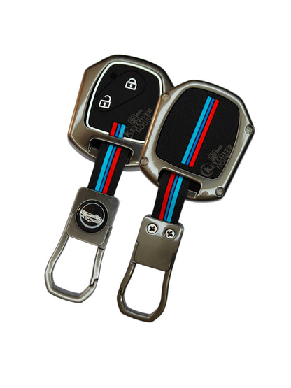 KEY COVER HOUSE Metal Striped Key Cover And Key Chain Compatible For Honda "Amaze/Brio/City/Civic/ CR-V/Jazz/Mobilio"2 Cross Button