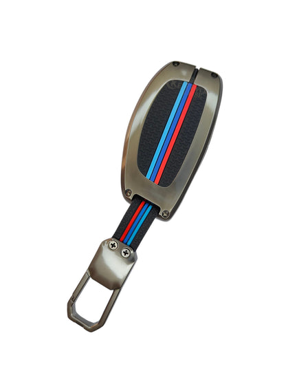 KEY COVER HOUSE Metal Striped Key Cover And Key Chain Compatible For "Aura/Creta/Elantra/i10 Grand/ i10 Grand Nios/i20 Active/ i20 Elite/Tucson/Verna 4S/Xcent"4 Button smart key
