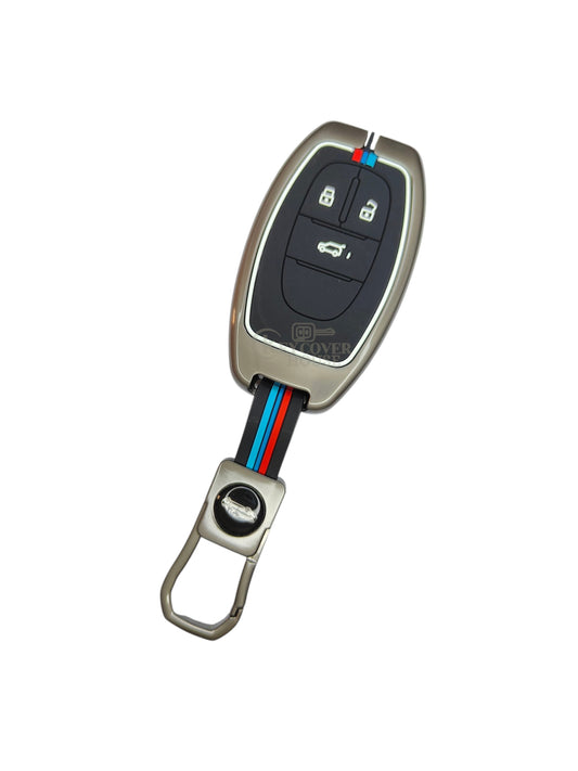 KEY COVER HOUSE Metal Striped Key Cover And Key Chain Compatible For  MG Gloster Smart Key