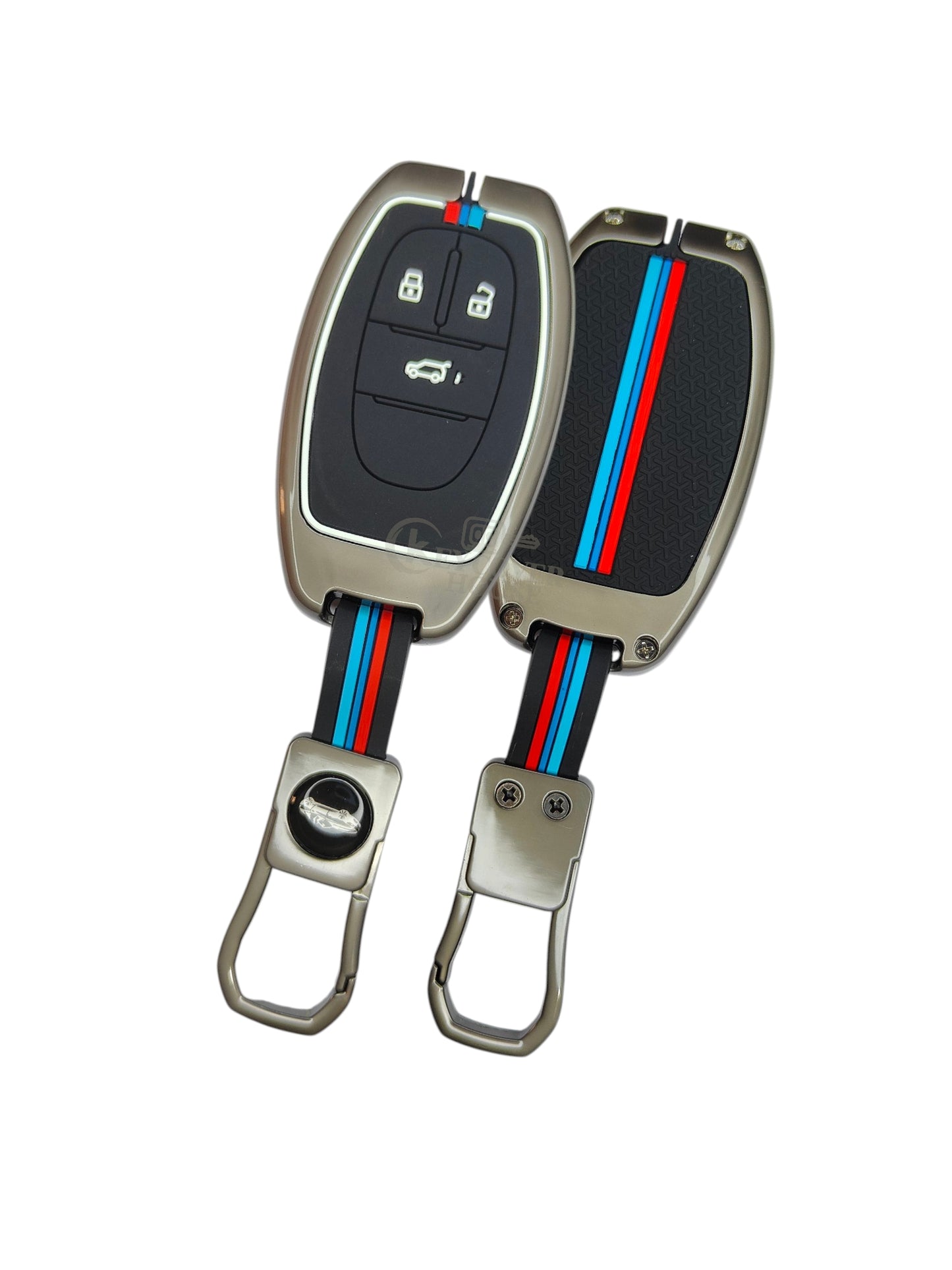 KEY COVER HOUSE Metal Striped Key Cover And Key Chain Compatible For  MG Gloster Smart Key
