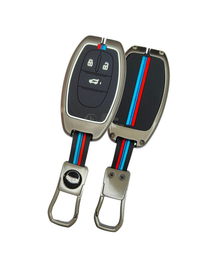 KEY COVER HOUSE Metal Striped Key Cover And Key Chain Compatible For  MG Gloster Smart Key