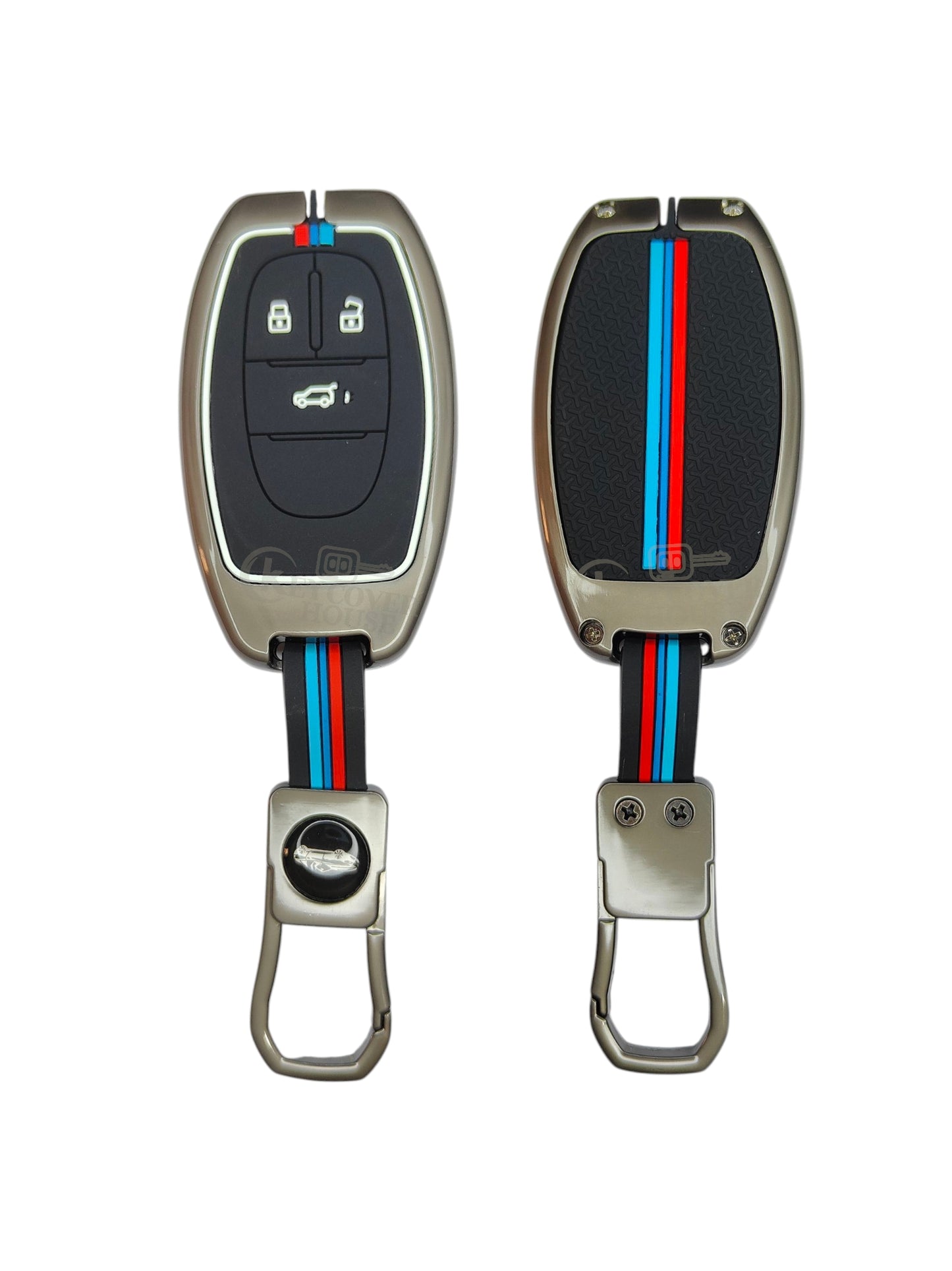 KEY COVER HOUSE Metal Striped Key Cover And Key Chain Compatible For  MG Gloster Smart Key