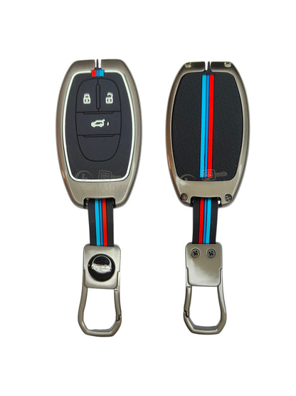 KEY COVER HOUSE Metal Striped Key Cover And Key Chain Compatible For  MG Gloster Smart Key