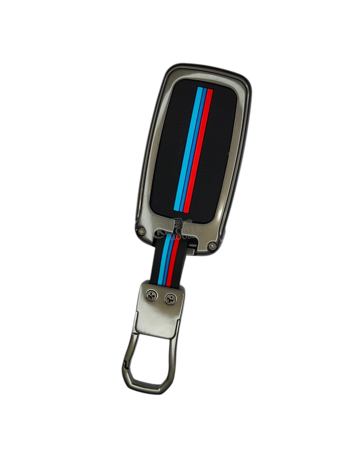 KEY COVER HOUSE Metal Striped Key Cover And Key Chain Compatible For "Ameo/Fabia/Jetta/Laura/ Octavia<2014/Polo/Rapid/Superb/Vento/Yeti"3Button Flip Key