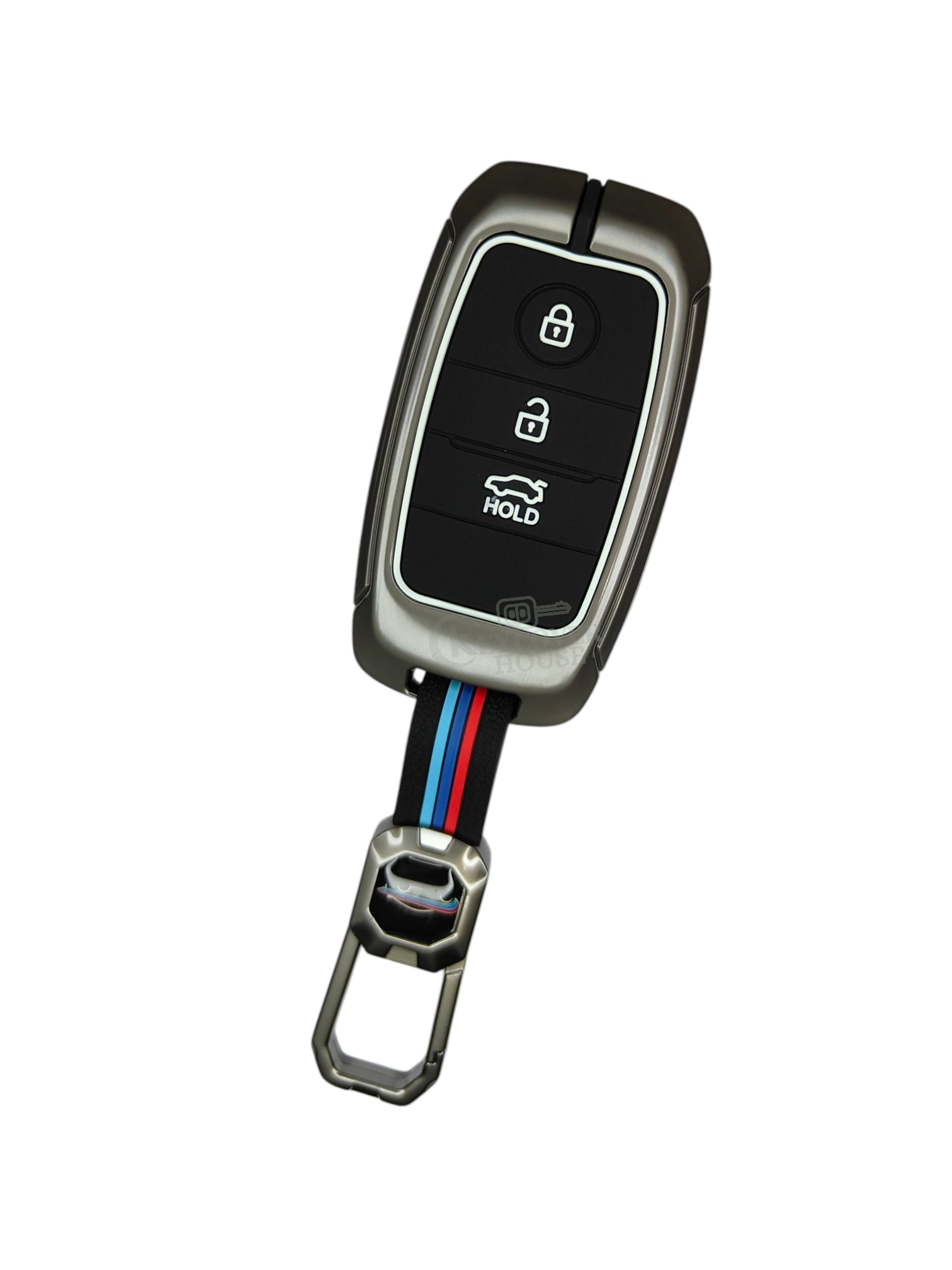 KEY COVER HOUSE Metal Striped Key Cover And Key Chain Compatible For Kia Seltos 3 Button Smart key - Key Cover House