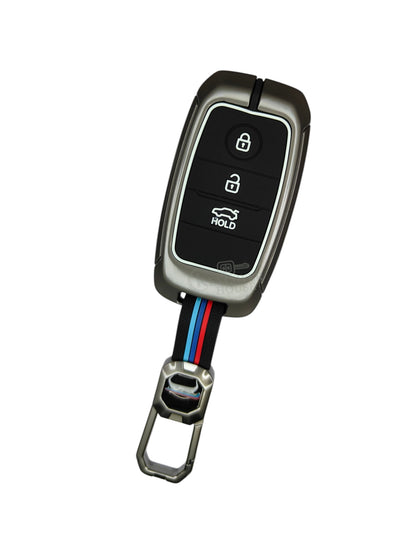 KEY COVER HOUSE Metal Striped Key Cover And Key Chain Compatible For Kia Seltos 3 Button Smart key - Key Cover House