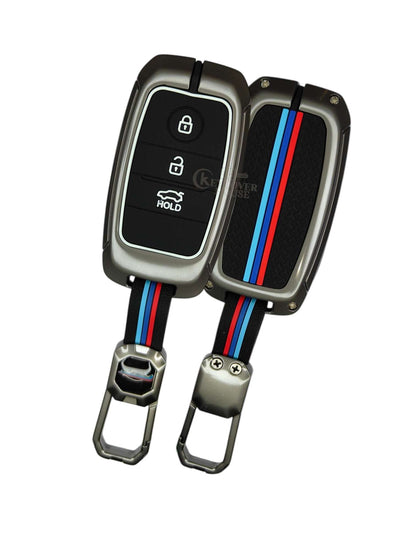 KEY COVER HOUSE Metal Striped Key Cover And Key Chain Compatible For Kia Seltos 3 Button Smart key - Key Cover House
