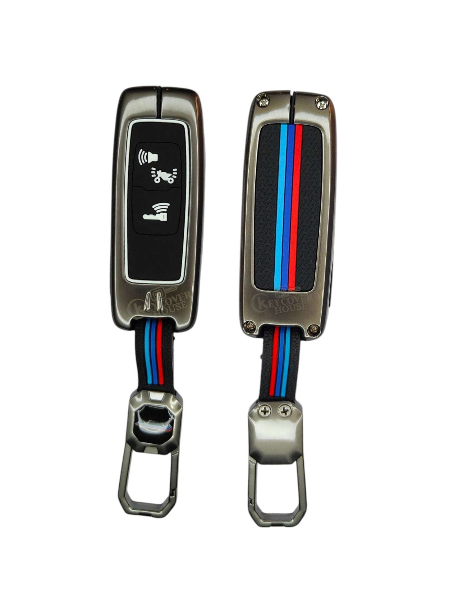 KEY COVER HOUSE Metal Striped Key Cover And Key Chain Compatible For Honda Activa | Dio H-Smart Key - Key Cover House