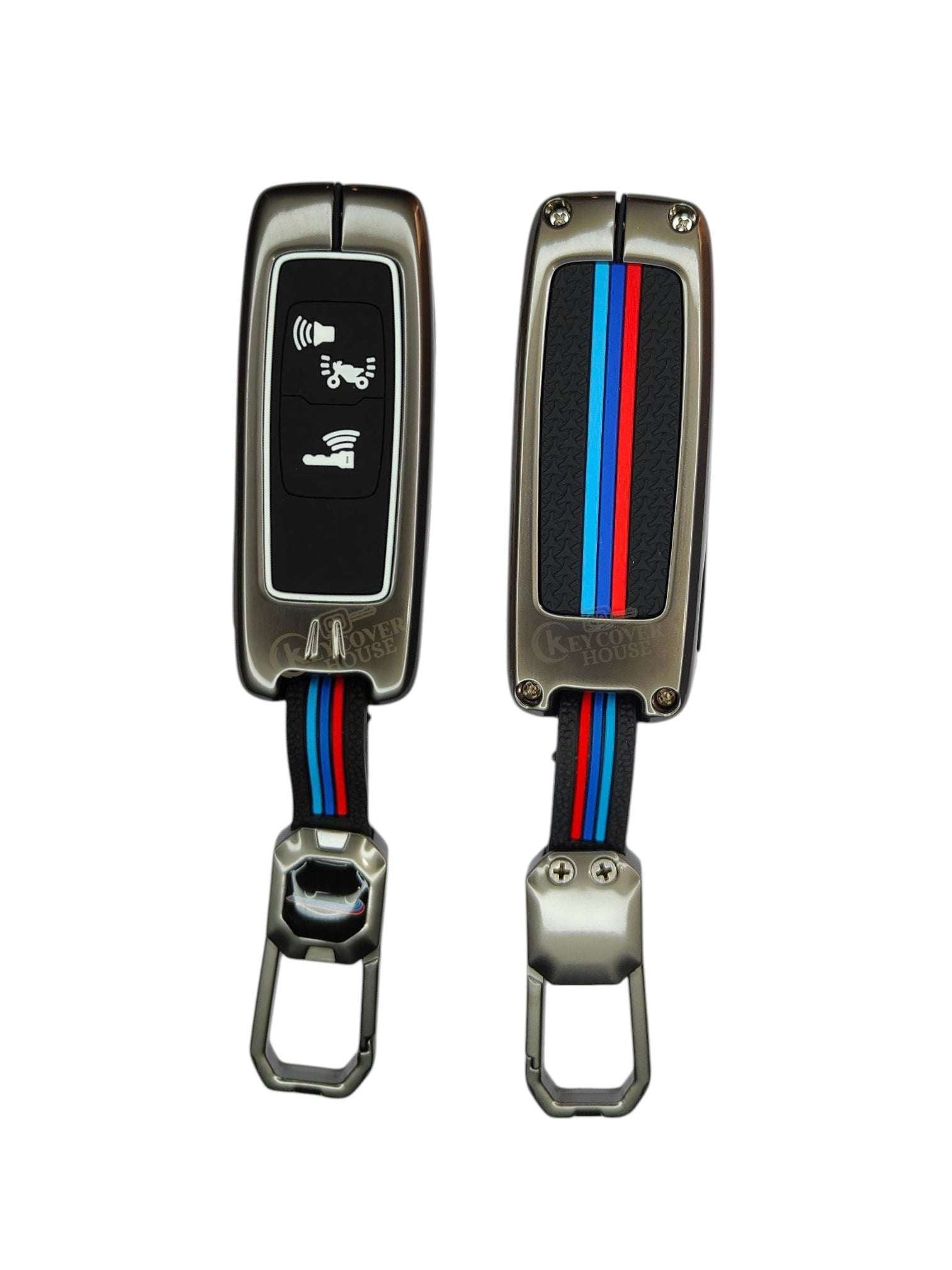 KEY COVER HOUSE Metal Striped Key Cover And Key Chain Compatible For Honda Activa | Dio H-Smart Key - Key Cover House