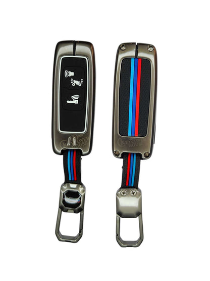 KEY COVER HOUSE Metal Striped Key Cover And Key Chain Compatible For Honda Activa | Dio H-Smart Key - Key Cover House