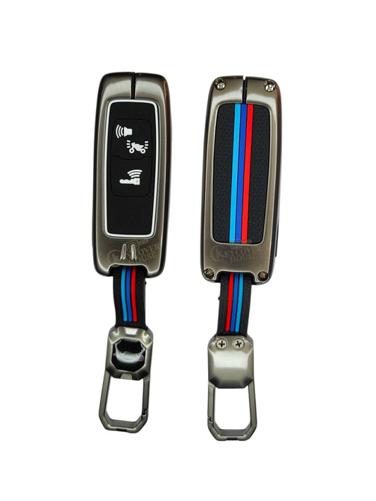 KEY COVER HOUSE Metal Striped Key Cover And Key Chain Compatible For Honda Activa | Dio H-Smart Key - Key Cover House