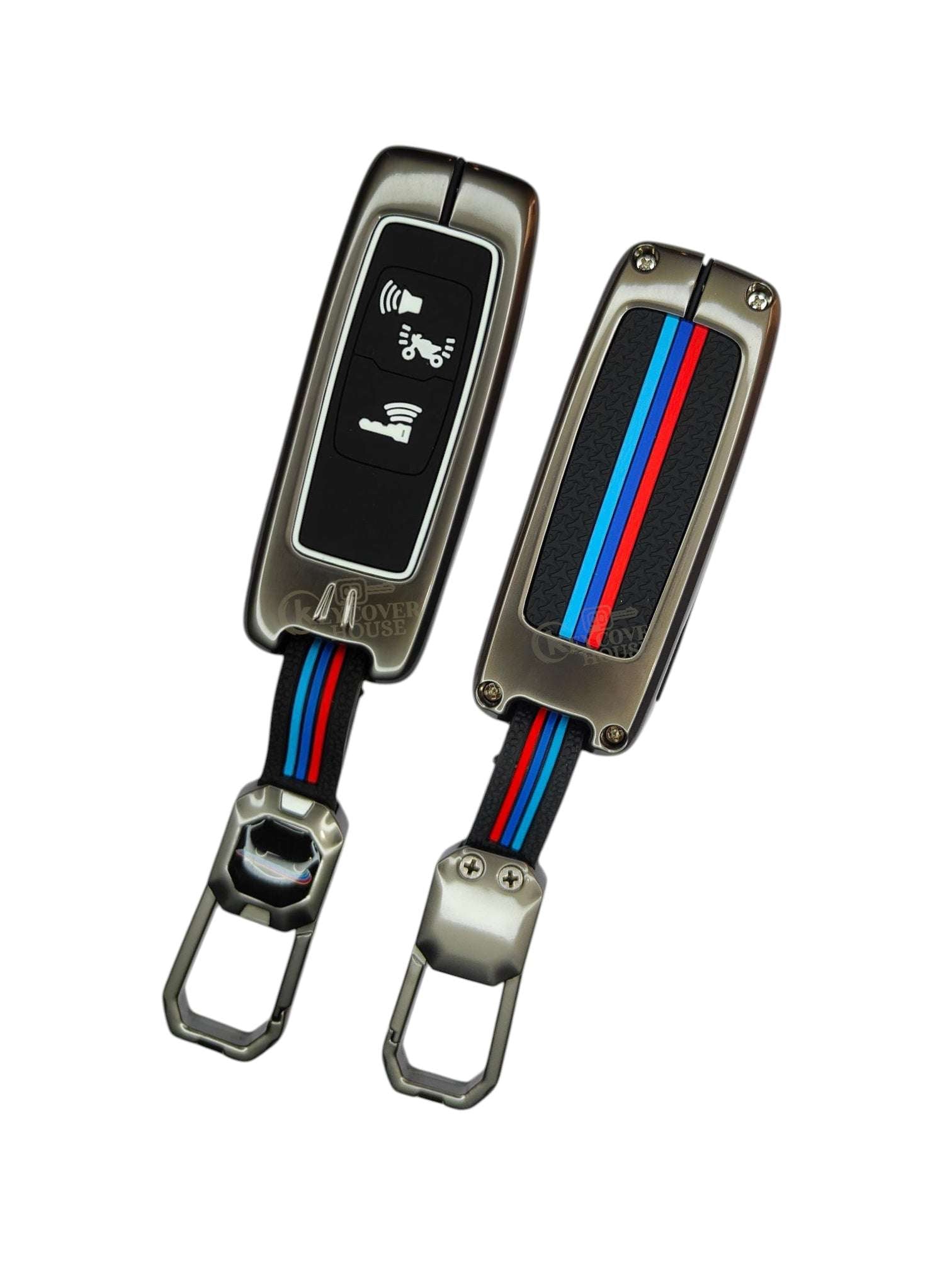KEY COVER HOUSE Metal Striped Key Cover And Key Chain Compatible For Honda Activa | Dio H-Smart Key - Key Cover House