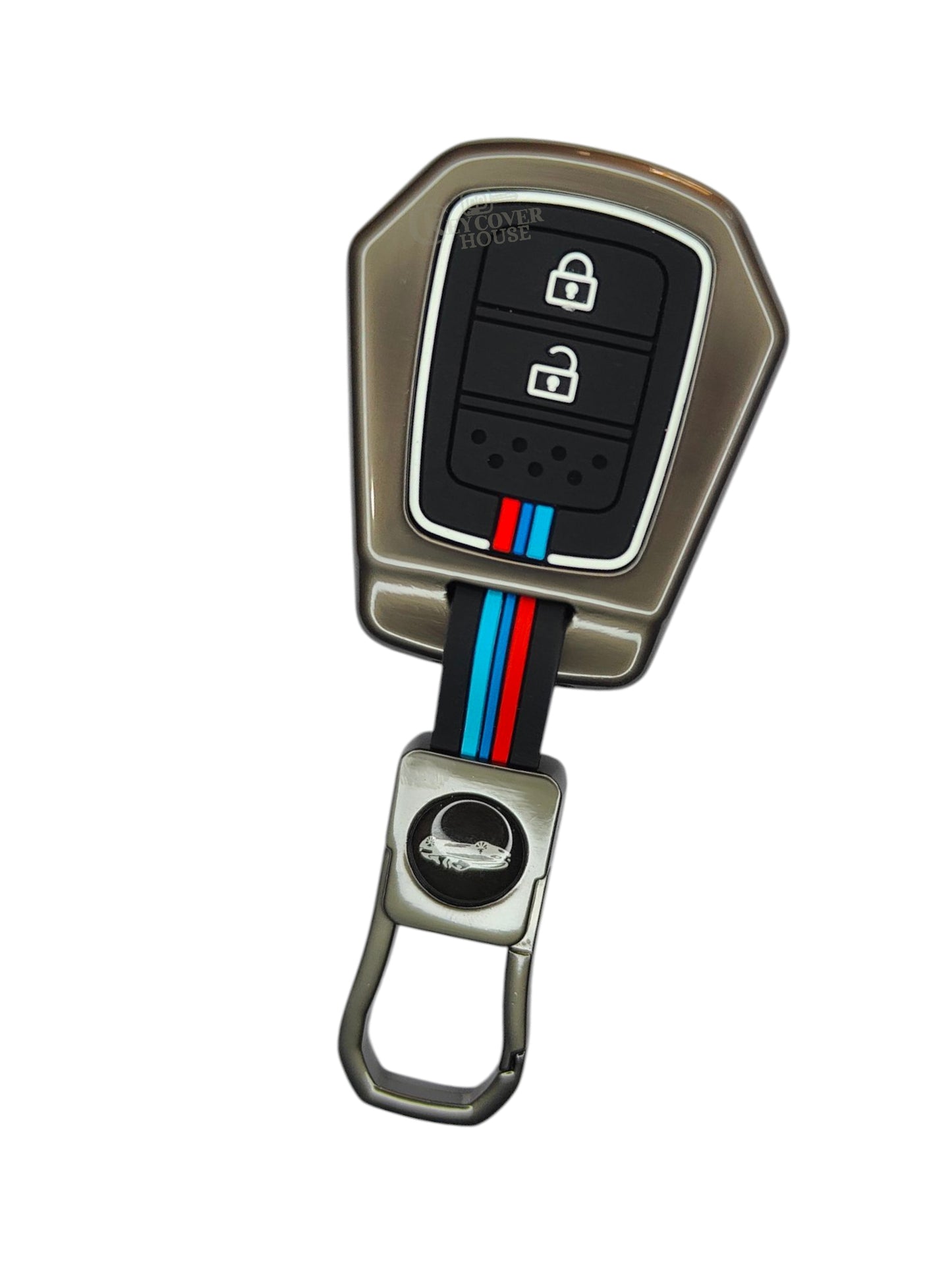 KEY COVER HOUSE Metal Striped Key Cover And Key Chain Compatible For Honda "Accod/Amaze/Brio/City/ CR-V/Jazz/Mobilio/WR-V"2 Button