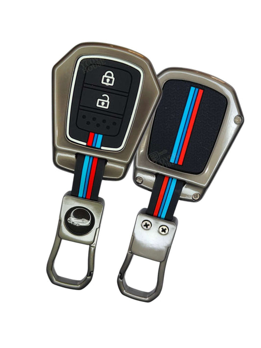 KEY COVER HOUSE Metal Striped Key Cover And Key Chain Compatible For Honda "Accod/Amaze/Brio/City/ CR-V/Jazz/Mobilio/WR-V"2 Button - Key Cover House