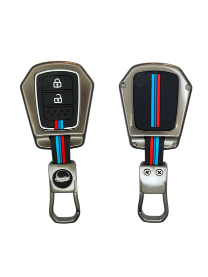 KEY COVER HOUSE Metal Striped Key Cover And Key Chain Compatible For Honda "Accod/Amaze/Brio/City/ CR-V/Jazz/Mobilio/WR-V"2 Button