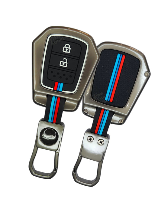 KEY COVER HOUSE Metal Striped Key Cover And Key Chain Compatible For Honda "Accod/Amaze/Brio/City/ CR-V/Jazz/Mobilio/WR-V"2 Button
