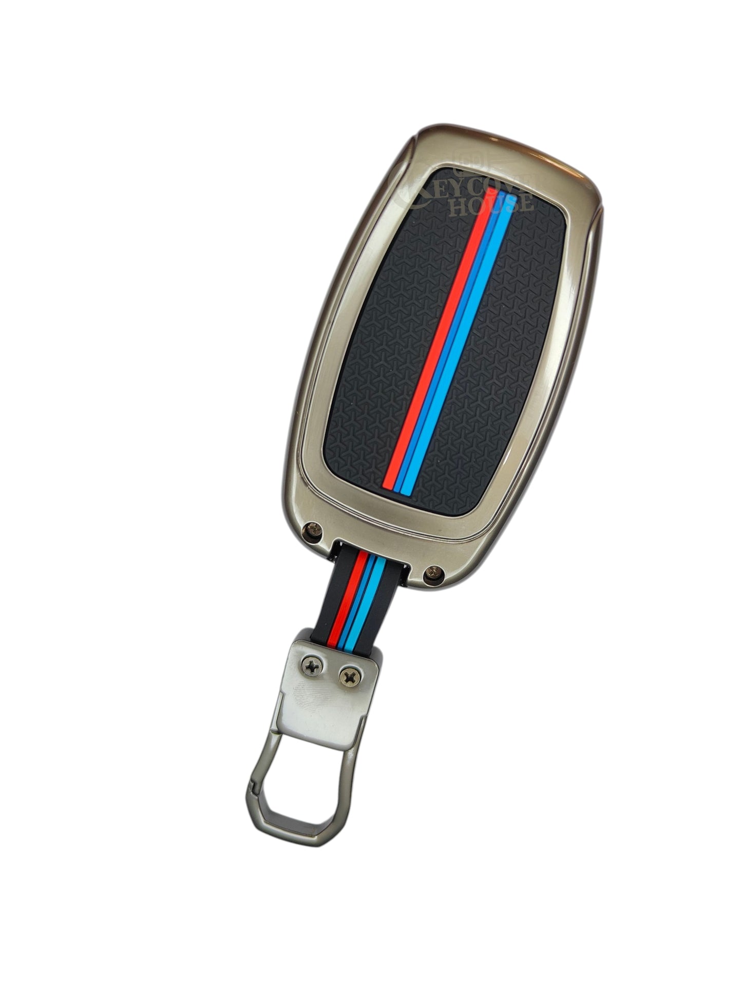 KEY COVER HOUSE Metal Striped Key Cover And Key Chain Compatible For XUV 300, Alturas G4,3 Button flip key