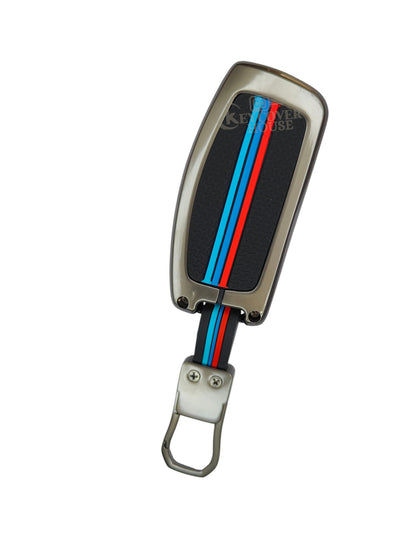 KEY COVER HOUSE Metal Striped Key Cover And Key Chain Compatible For  Ford Fiesta, Figo, Old Ecosport 3 Button Flip Key - Key Cover House