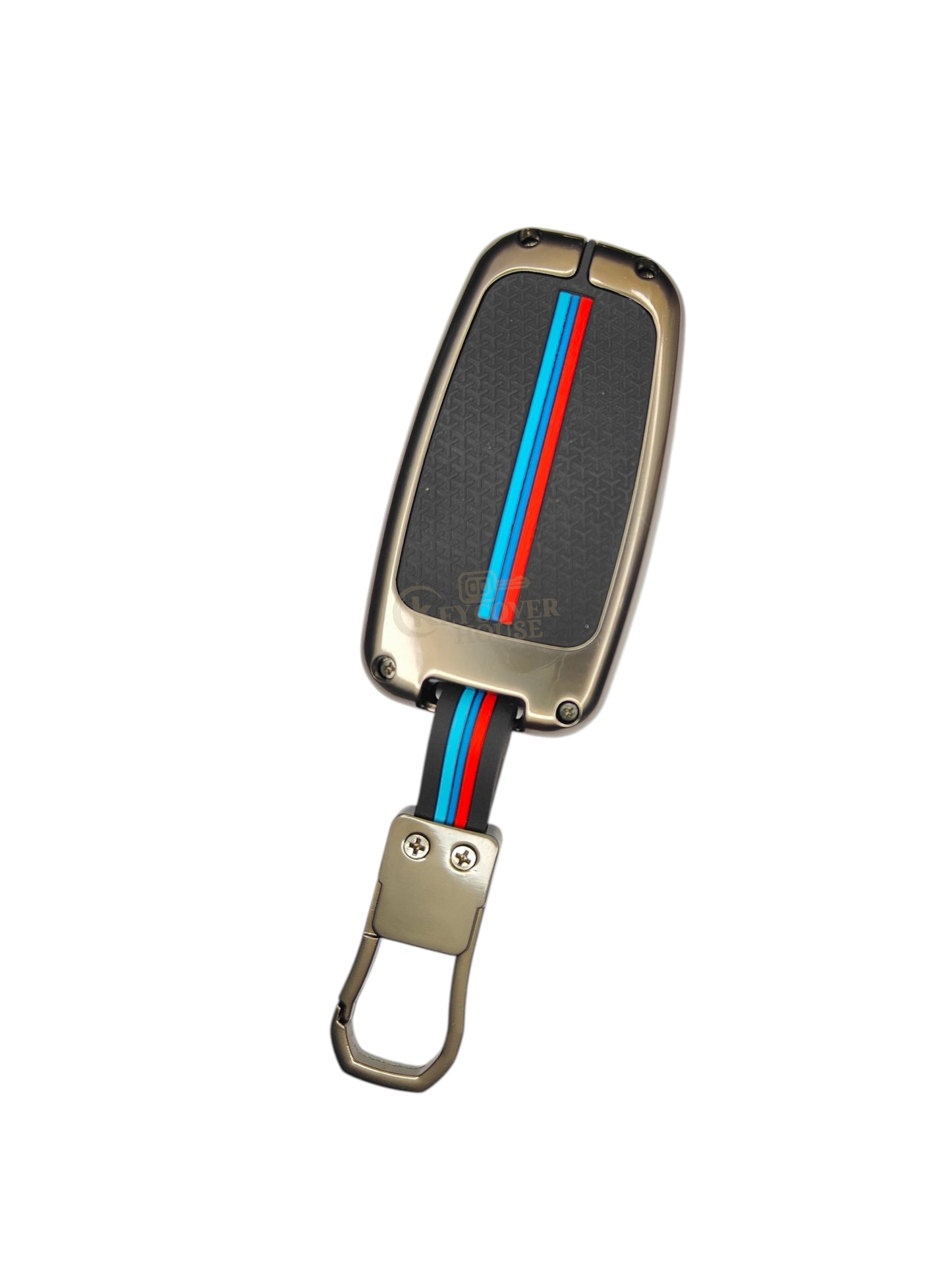 KEY COVER HOUSE Metal Striped Key Cover And Key Chain Compatible For Hyundai "Hyundai:TucsonI30/Sonata/Solaris/Accent/ Verna/ix35/Veloster/i45 Kia:Cadenza/Picanto/Borrego /Optima /New Cerato/Magentis /Mohave/ Forte/Shuma"3 Button Smart Key