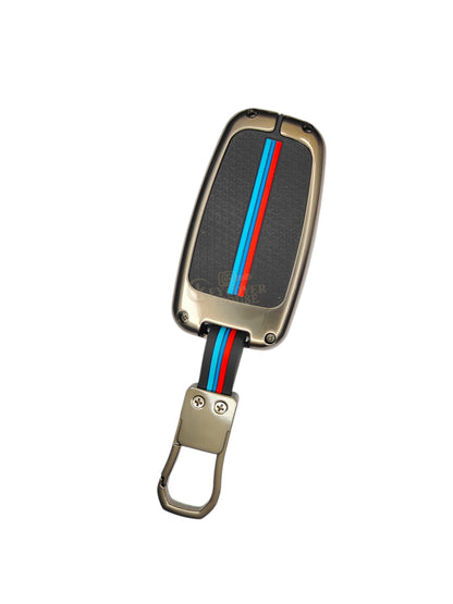 KEY COVER HOUSE Metal Striped Key Cover And Key Chain Compatible For Hyundai "Hyundai:TucsonI30/Sonata/Solaris/Accent/ Verna/ix35/Veloster/i45 Kia:Cadenza/Picanto/Borrego /Optima /New Cerato/Magentis /Mohave/ Forte/Shuma"3 Button Smart Key