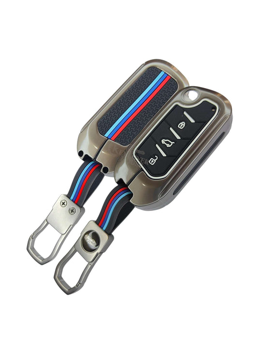 KEY COVER HOUSE Metal Striped Key Cover And Key Chain Compatible For Bolero 2020+/Marazzo/Scorpio 2019+/Thar2020+/TUV300Plus - Key Cover House