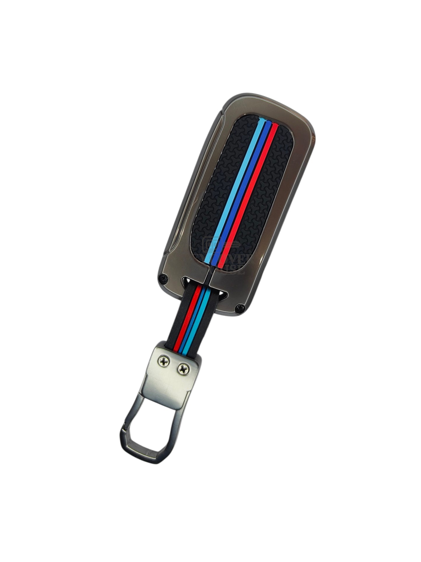 KEY COVER HOUSE Metal Striped Key Cover And Key Chain Compatible For Tata "Bolt/Hexa/Nexon /Tiago/Tigor/Zest"3 Button Flip key