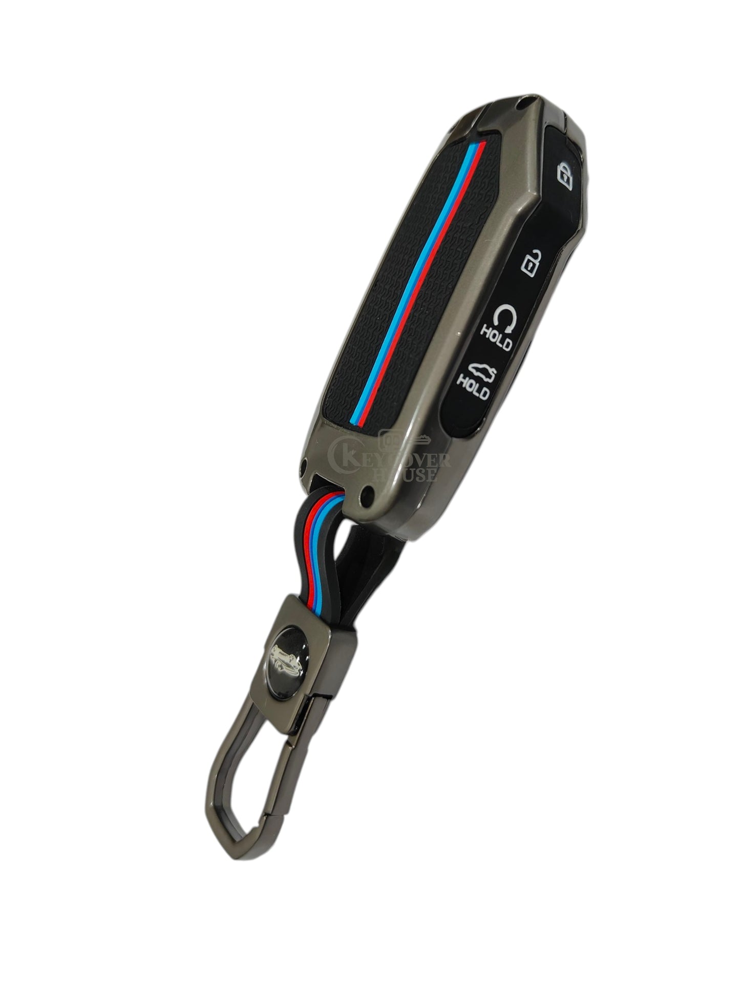 KEY COVER HOUSE Metal Striped Key Cover And Key Chain Compatible For Kia Seltos, Sonet 2023 Facelift 4 Button Smart Key - Key Cover House