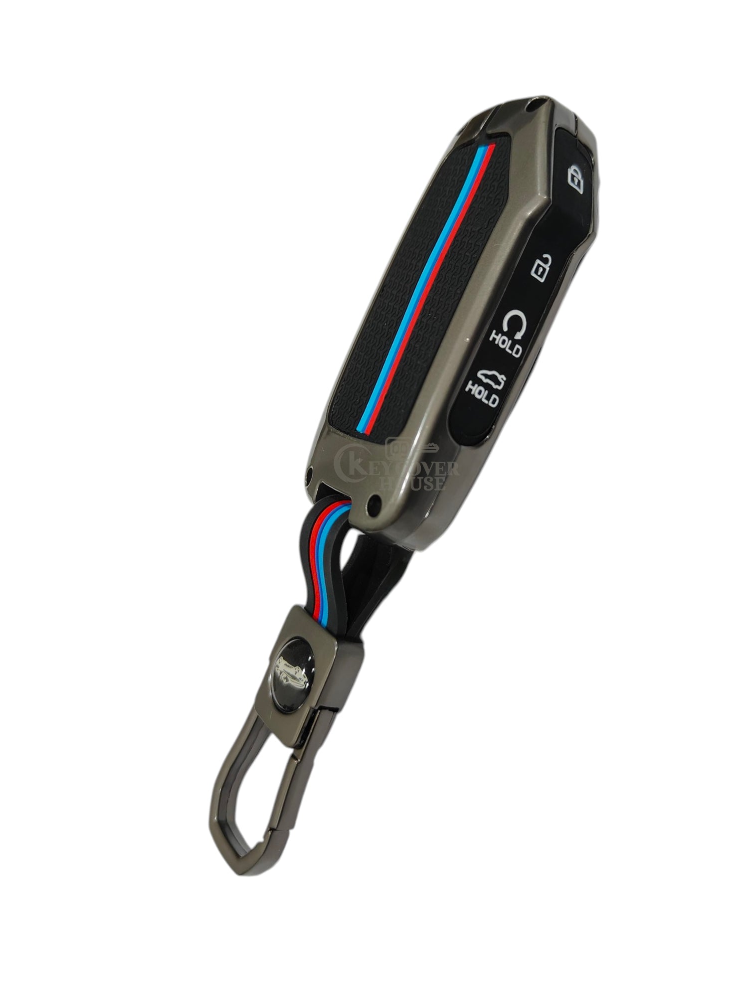 KEY COVER HOUSE Metal Striped Key Cover And Key Chain Compatible For Kia Seltos, Sonet 2023 Facelift 4 Button Smart Key - Key Cover House