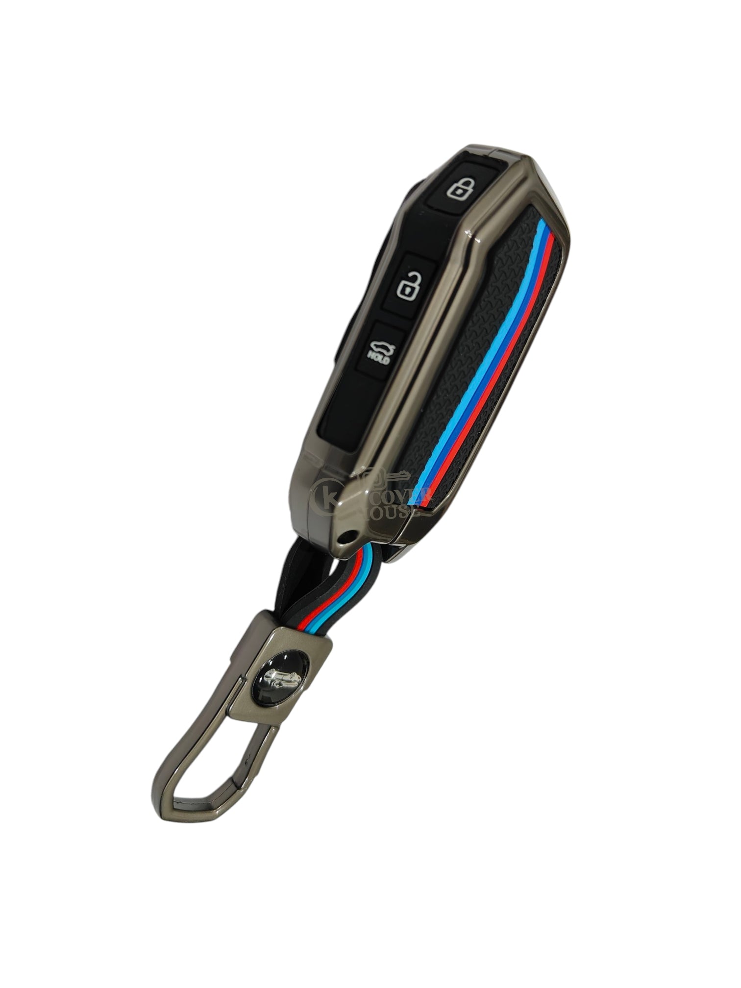 KEY COVER HOUSE Metal Striped Key Cover And Key Chain Compatible For Kia Seltos, Sonet 2023 onwards 3 Button Flip Key - Key Cover House