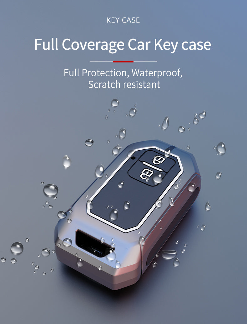 KEY COVER HOUSE Metal Striped Key Cover And Key Chain Compatible For Suzuki Swift, DZire, Baleno, Ertiga, Grand Vitara, Brezza, Fronx, Jimny, XL6, Ignis Car 2 Button Smart Key