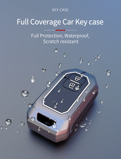 KEY COVER HOUSE Metal Striped Key Cover And Key Chain Compatible For Suzuki Swift, DZire, Baleno, Ertiga, Grand Vitara, Brezza, Fronx, Jimny, XL6, Ignis Car 2 Button Smart Key
