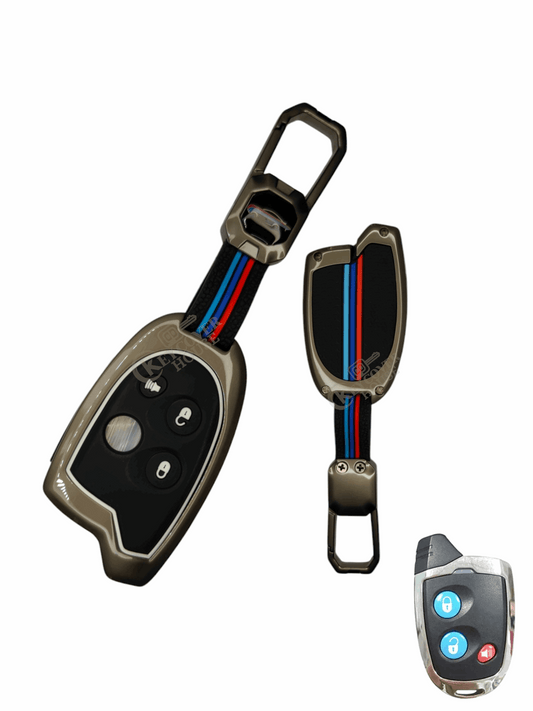 KEY COVER HOUSE Metal Striped Key Cover And Key Chain Compatible For Swift, Dzire, Ritz, WagonR, S-Cross, Ertiga, Astar, Ciaz, Celerio, WagonR, Baleno, Brezza Car Nippon Universal Remote - Key Cover House