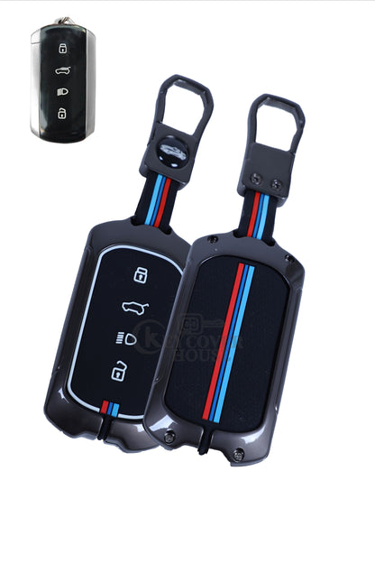 KEY COVER HOUSE Metal Striped Key Cover And Key Chain Compatible For Tata Curve EV 2024