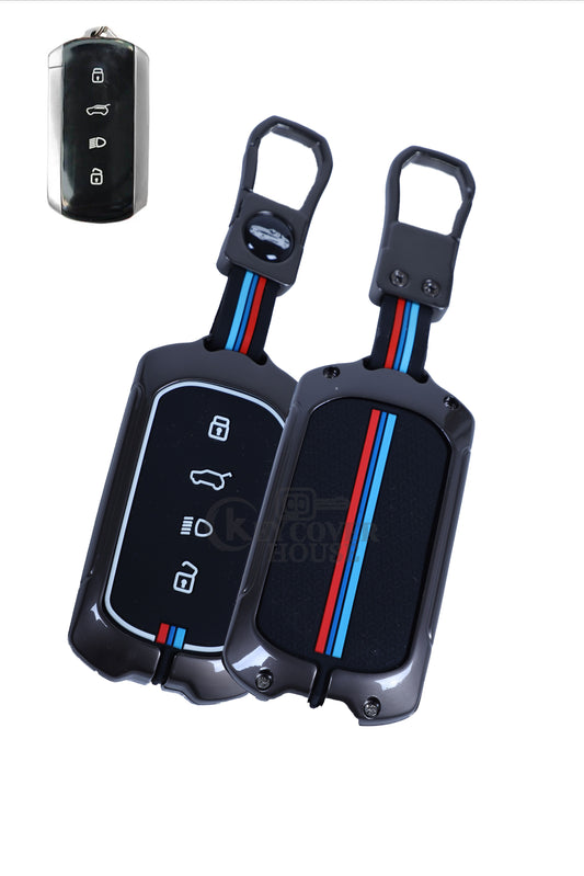 KEY COVER HOUSE Metal Striped Key Cover And Key Chain Compatible For Tata Curve EV 2024