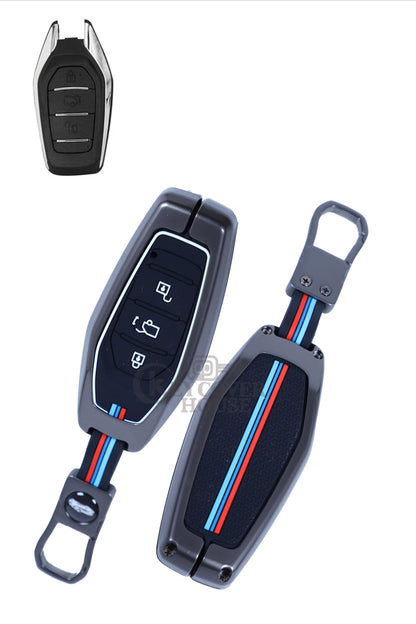 KEY COVER HOUSE Metal Striped Key Cover And Key Chain Compatible For Mahendra XUV 500,3 Button Smart Key - Key Cover House